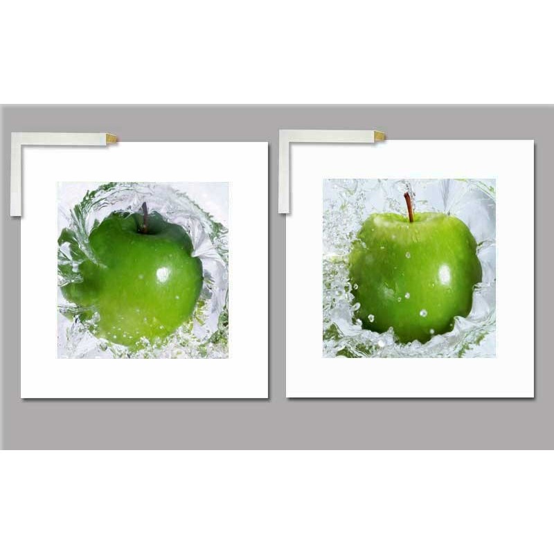 Arte moderno, Dos manzanas decorativas con marco, decoración pared Cuadros cocina venta online